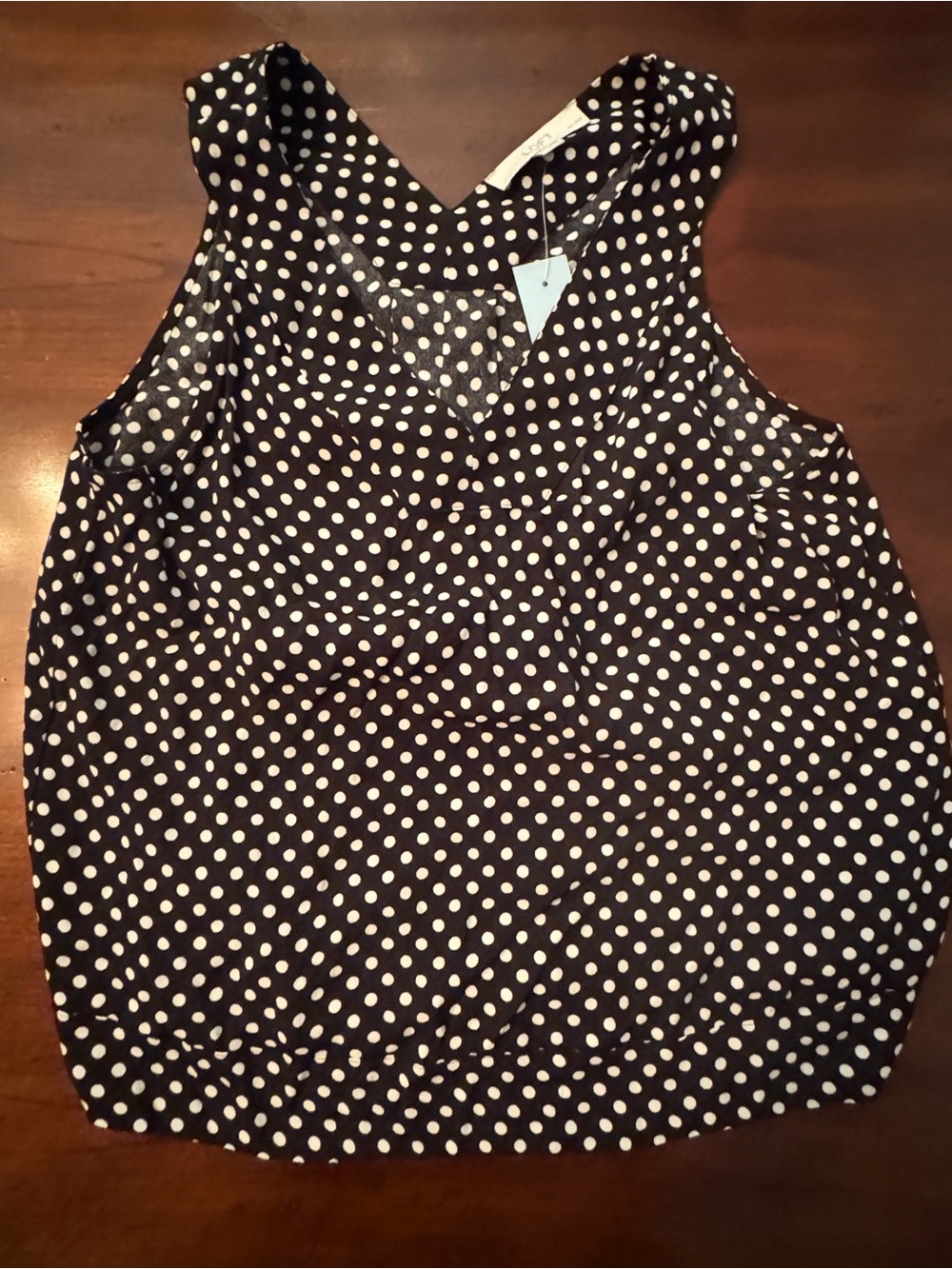 LOFT Petite Polka Dot Sleeveless Blouse Black White V Neck NWT MP